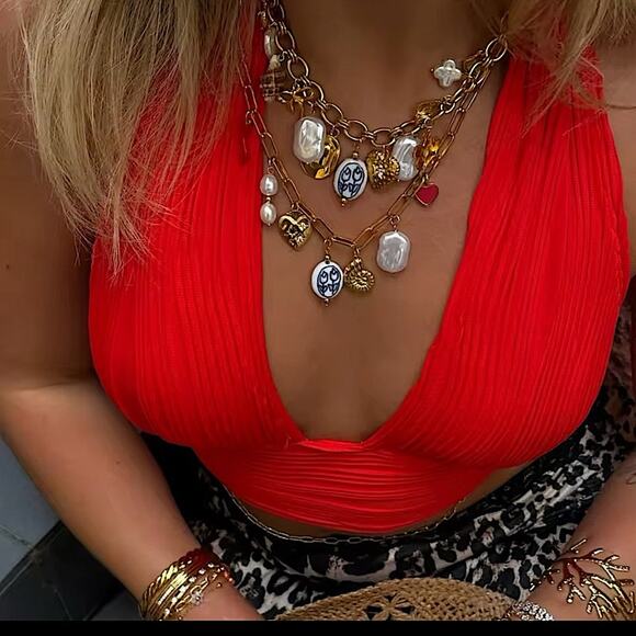 Stainless Steel Vintage Charm Necklace Gold Plated Choker Multi-charm Seashore - Picture 5 of 7